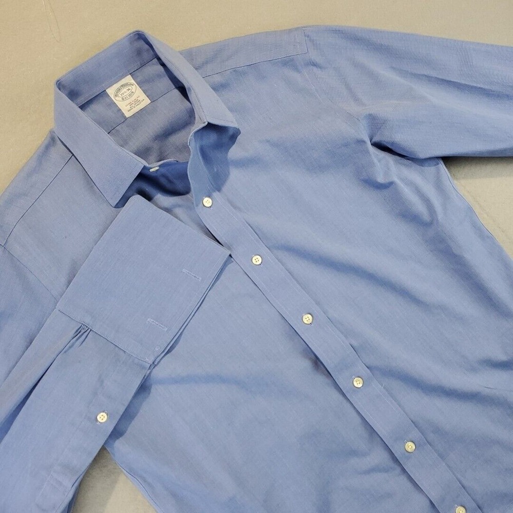 Brooks Brothers Dress Shirt Men 15.5 36 Blue Button Up Square French Cuff Sleeve